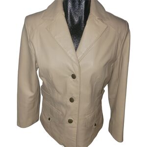 BGN & Co Beige Fitted Leather Jacket M